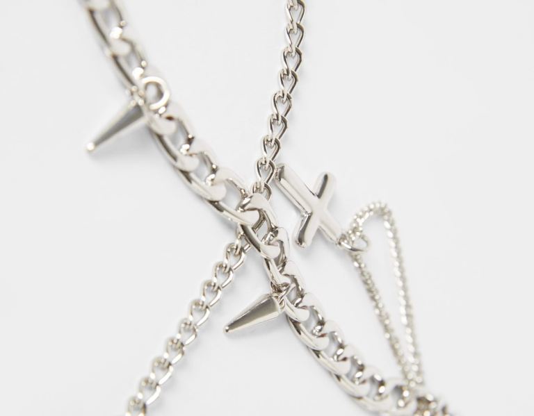 Šperky Bershka Necklace With Cross Pendants Panske Strieborne | CyNg3GtoZOA