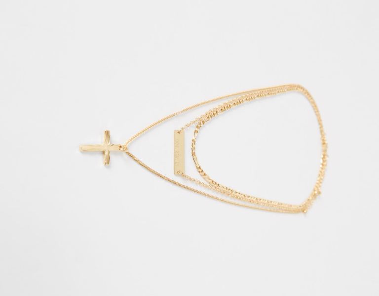 Šperky Bershka Necklace With Thin Crosses Panske Zlate | Y45buwFAong