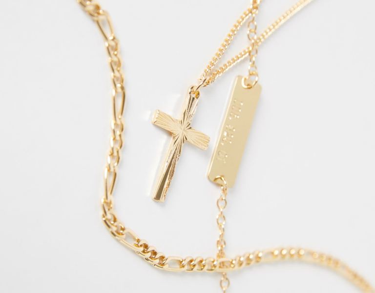 Šperky Bershka Necklace With Thin Crosses Panske Zlate | Y45buwFAong