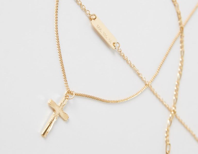 Šperky Bershka Necklace With Thin Crosses Panske Zlate | Y45buwFAong