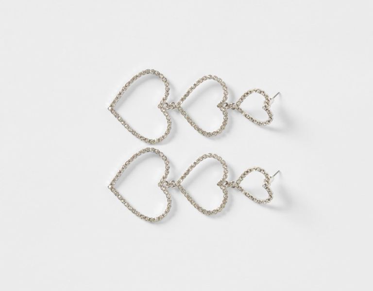 Šperky Bershka Rhinestone Heart Cascade Earrings Damske Strieborne | y462w3WTxge