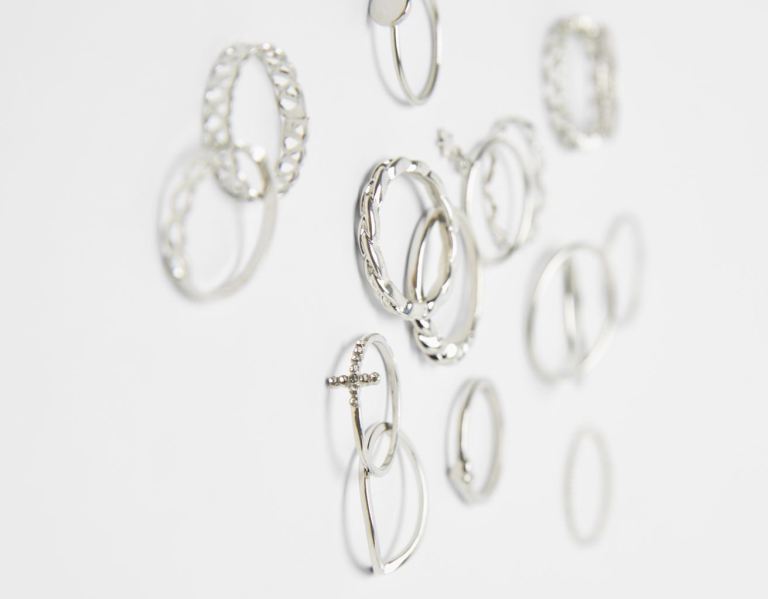 Šperky Bershka Set Of 15 Stackable Silver-colored Rings Damske Strieborne | 2oilzmZAwJn