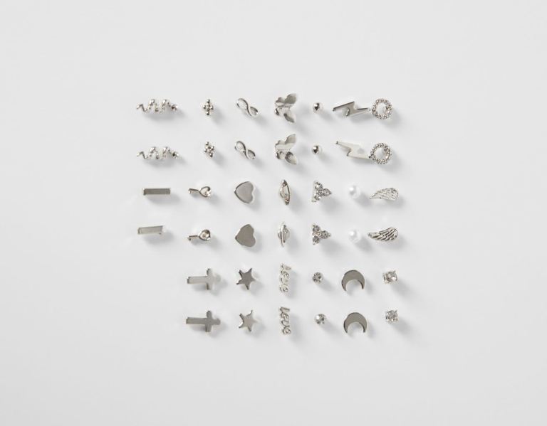 Šperky Bershka Set Of 20 Pairs Of Earrings: Cross, Butterfly Damske Strieborne | rfYYaNnF03E