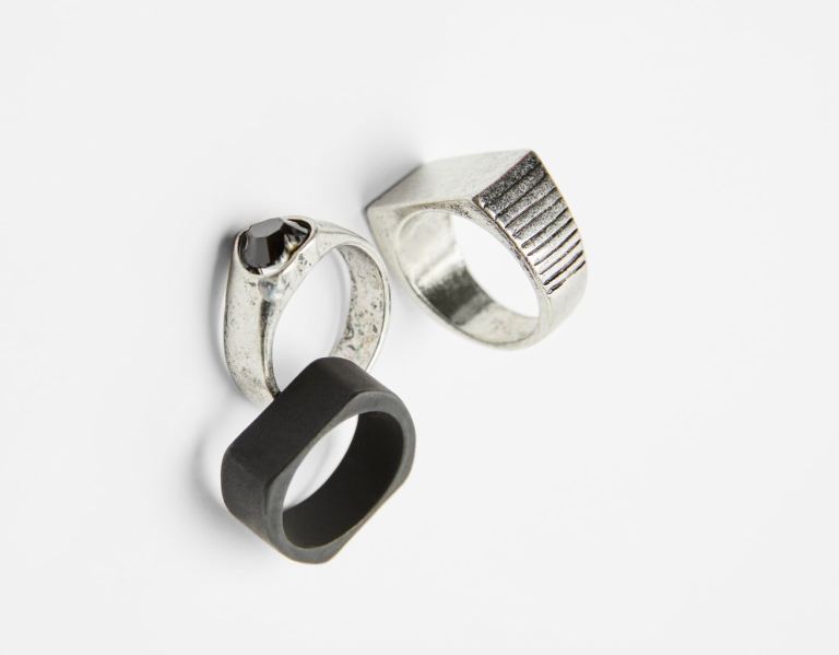 Šperky Bershka Set Of 3 Heart Rings Panske Strieborne | jD3oksNcjXz