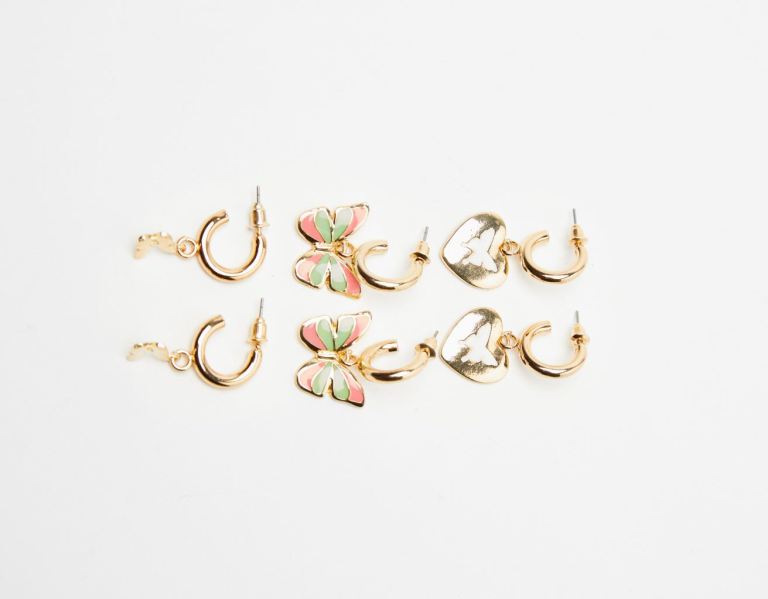 Šperky Bershka Set Of 3 Pairs Of Hoop Earrings With Enameled Butterfly Charms Damske Zlate | F4Oq7uHsZOE