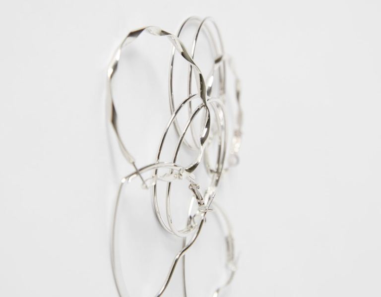 Šperky Bershka Set Of 3 Pairs Of Hoop Earrings: Thin Hoops, Textured And Double Heart Damske Strieborne | ZF39L8sc20J