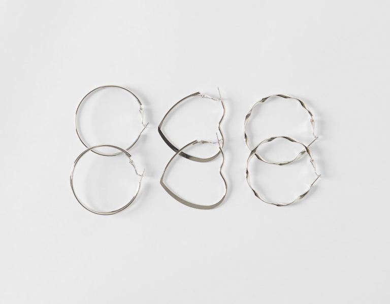 Šperky Bershka Set Of 3 Pairs Of Hoop Earrings: Thin Hoops, Textured And Double Heart Damske Strieborne | ZF39L8sc20J