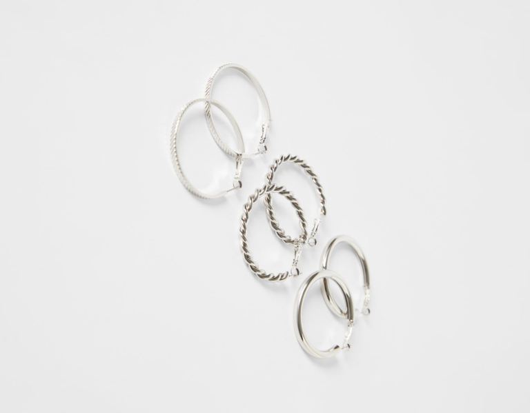 Šperky Bershka Set Of 3 Pairs Of Hoop Earrings Damske Strieborne | ofH6rCiWXnP