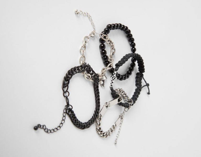 Šperky Bershka Set Of 5 Bracelets With Detail Panske Čierne | SbOrRtItITV