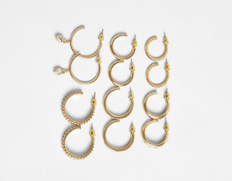 Šperky Bershka Set Of 6 Pairs Of Rhinestone Hoop Earrings Damske Zlate | EfQXJShphII