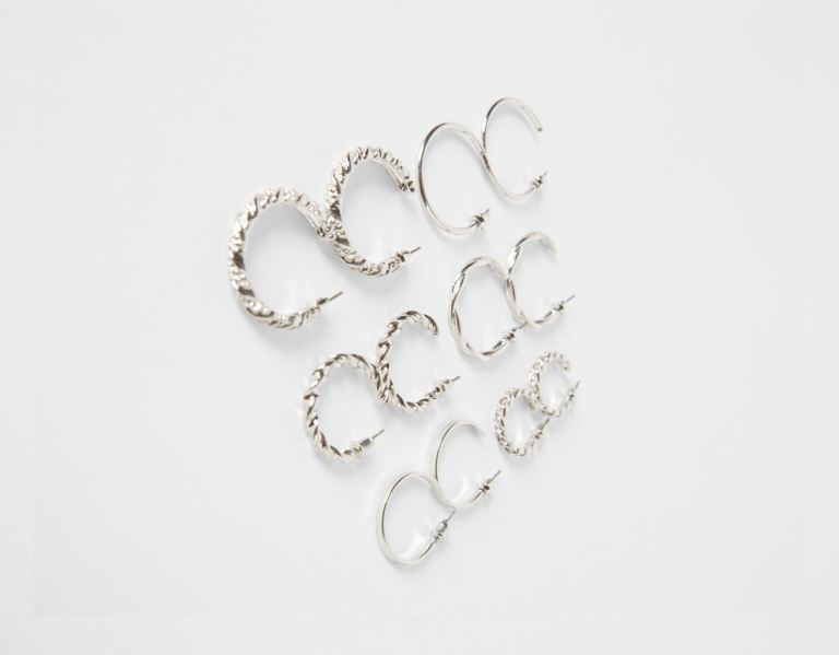 Šperky Bershka Set Of 6 Pairs Of Textured Hoop Earrings Damske Strieborne | 0obsXeMZfKY