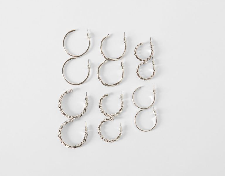 Šperky Bershka Set Of 6 Pairs Of Textured Hoop Earrings Damske Strieborne | 0obsXeMZfKY