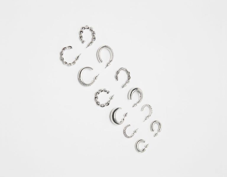 Šperky Bershka Set Of 6 Pairs Of Textured Hoop Earrings Damske Strieborne | iMSXjyI6DSK