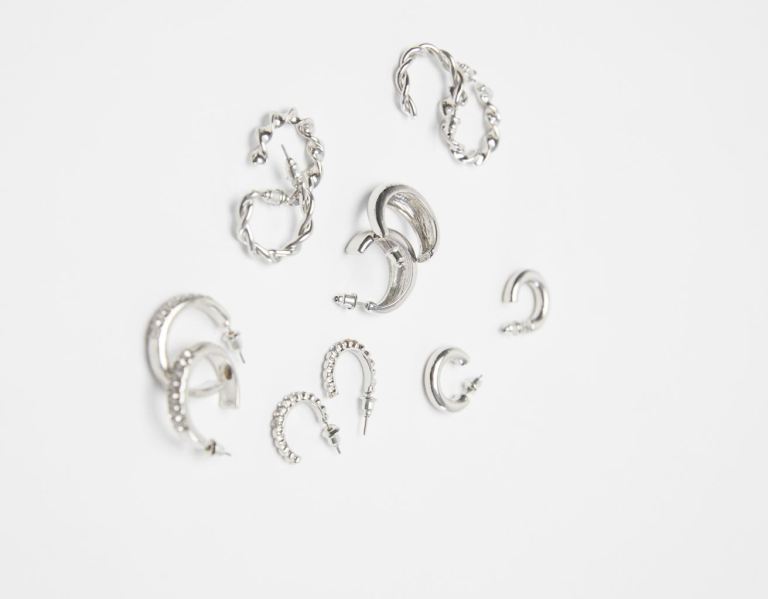 Šperky Bershka Set Of 6 Pairs Of Textured Hoop Earrings Damske Strieborne | iMSXjyI6DSK