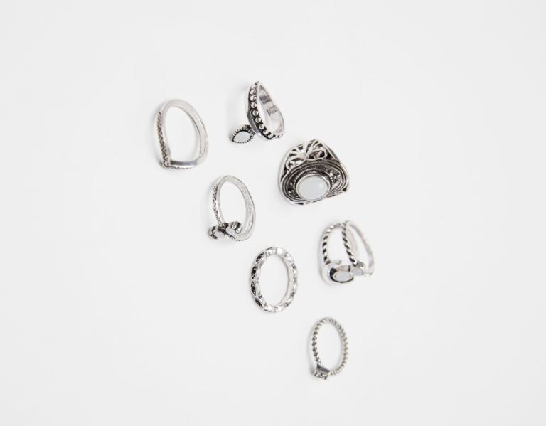 Šperky Bershka Set Of 7 Boho Rings Damske Strieborne | sJK6lB3aRPY