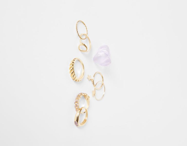 Šperky Bershka Set Of 8 Bejeweled Heart Rings Damske Zlate | P3ntjvlHWpe