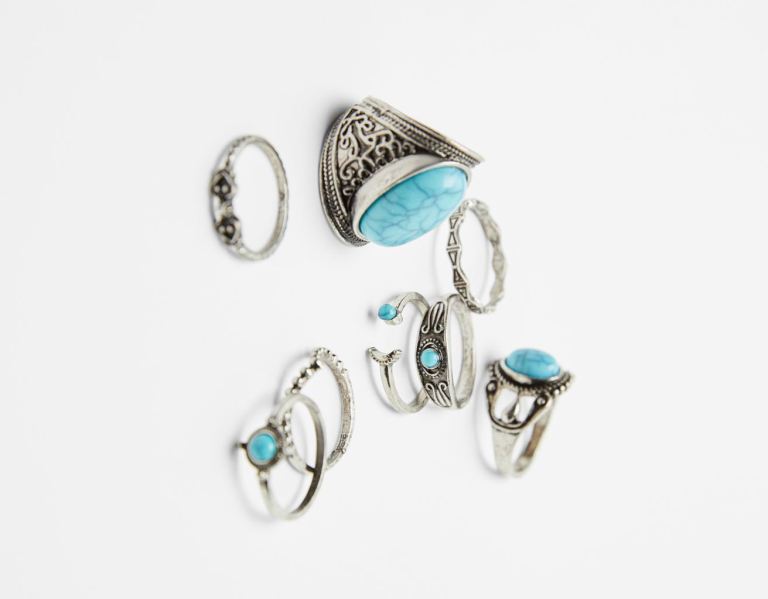 Šperky Bershka Set Of 8 Boho Rings Damske Strieborne | sPbHrpGXYO8