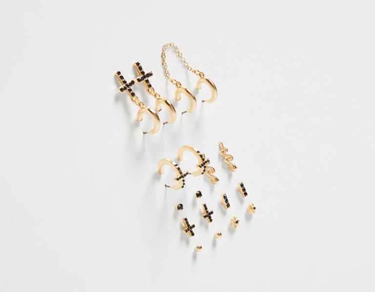 Šperky Bershka Set Of 9 Earrings With Rhinestone Snake And Cross Damske Zlate | 8TIUb2eZcQV