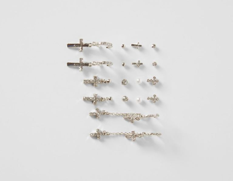 Šperky Bershka Set Of 9 Pairs Of Cross Earrings Damske Strieborne | 1MopavI1Cd2