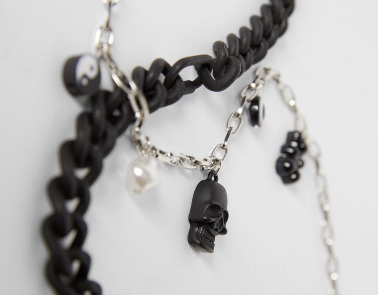 Šperky Bershka Skull Chain Necklace Panske Čierne | 3u7yjTWCdeQ