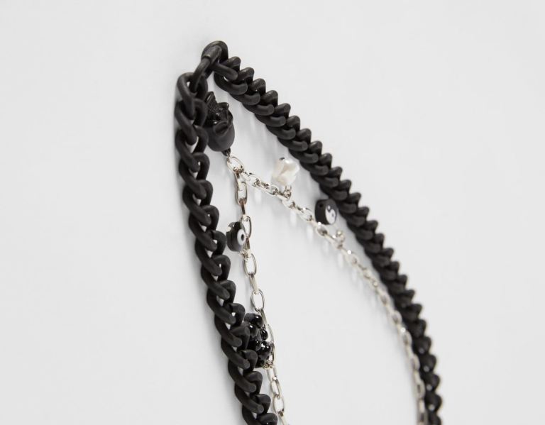 Šperky Bershka Skull Chain Necklace Panske Čierne | 3u7yjTWCdeQ